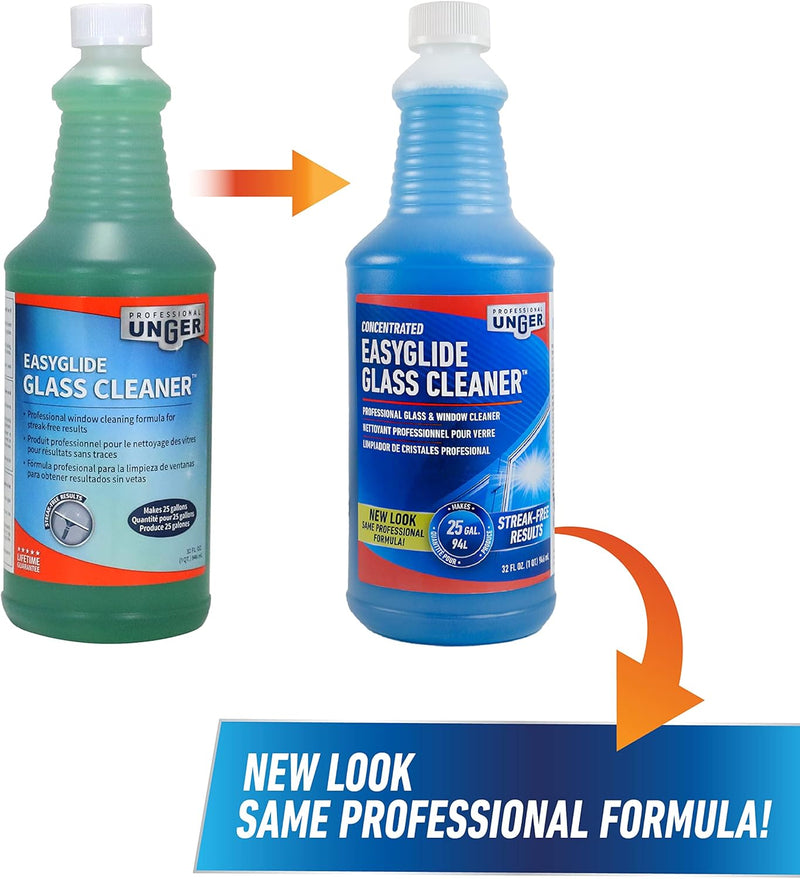 Unger Professional Streak-Free EasyGlide Glass Cleaner Concentrate, 32 oz – Ammonia-Free, Makes 25 Gallons of Solution , Safe for Tinted Windows, LOW-E Glass, Windshields & Mirrors