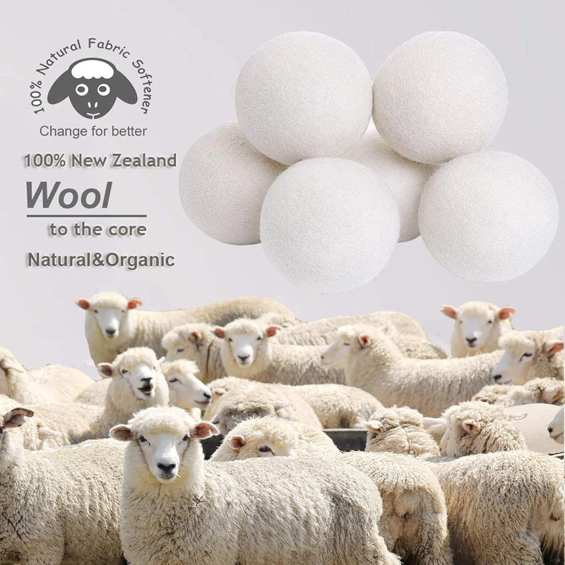 Wool Dryer Balls Organic XL 6-Pack, 100% New Zealand Chemical Free Fabric Softener for 1000+ Loads, Baby Safe & Hypoallergenic, Reduce Wrinkles & Shorten Drying Time Naturally