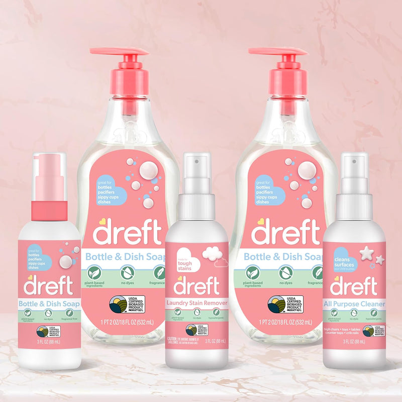 DREFT Bottle and Dish Soap | Made to Clean Baby Bottles, Sippy Cups, Pacifiers, Breast Pumps, & More | Gently Removes Milk Film & Odors | Plant Based, Fragrance Free Dish Soap | 18 Fl Oz (Pack of 3)