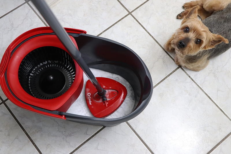 O-Cedar EasyWring Microfiber Spin Mop, Bucket Floor Cleaning System, Red, Gray, Standard