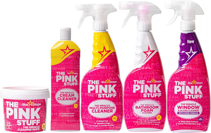 Stardrops - The Pink Stuff - The Miracle Cleaning Paste, Multi-Purpose Spray, Bathroom Foam Spray, Window & Glass Cleaner, and Cream Cleaner Bundle