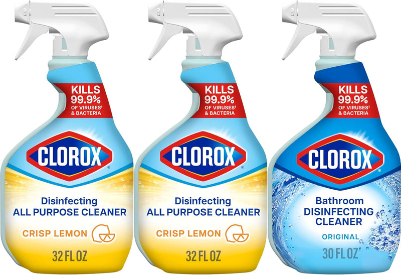 Clorox Disinfecting All-Purpose Cleaner 32 Oz and Disinfecting Bathroom Cleaner, Household Essentials, 30 Oz, Pack of 3