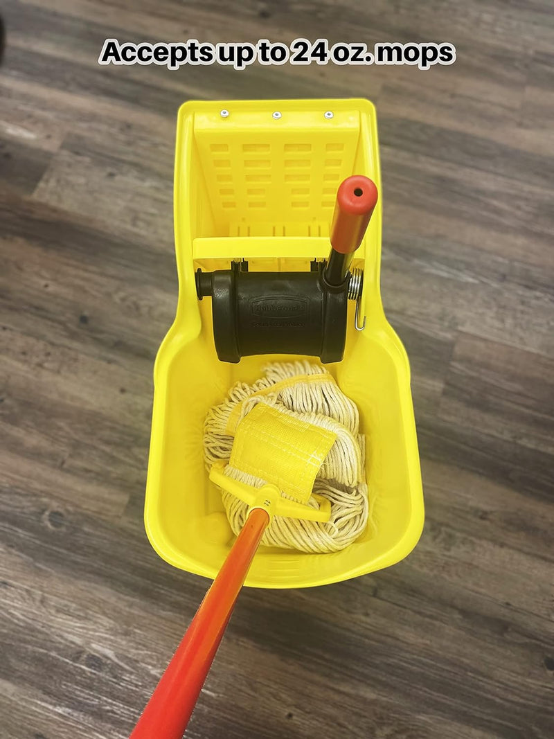 Rubbermaid Commercial Products 31 QT Tandem Mop Bucket and Wringer Combo on Wheels, Yellow, for Floor Cleaning/Wet Mopping