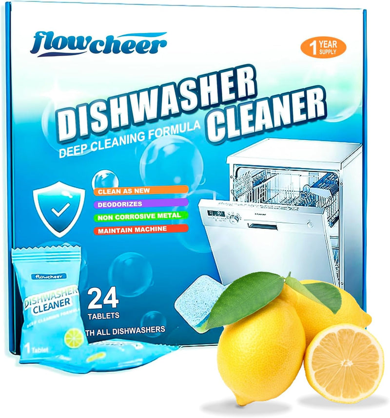 Dishwasher Cleaner and Deodorizer Tablets - 24 Pack for 12 Month Supply - Removes Smell, Limescale, Hard Water Residue, and Odor - Deep Cleaning Descaler Pods