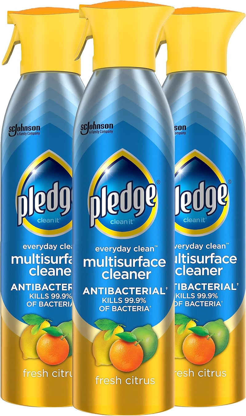 Pledge Everyday Clean Multi Surface Cleaner & Antibacterial Spray Aerosol, Works on Wood, Granite, and More, Fresh Citrus, 9.7 oz (Pack of 3)