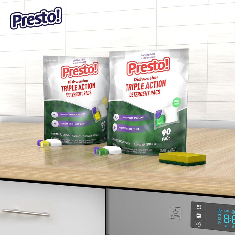 Amazon Brand - Presto! Triple Action Dishwasher Pacs, Anti-spotting, Fresh Scent, 70 Count