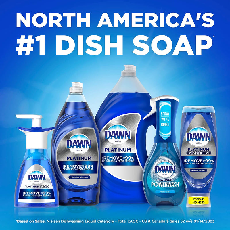 Dawn Platinum Dish Soap Liquid, Dishwashing Liquid, Dish Detergent Liquid, Refreshing Rain Scent, 54.8 fl oz (Pack of 2)