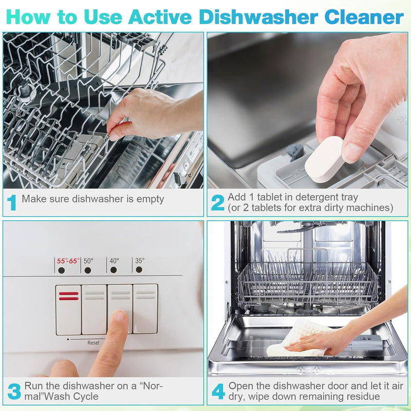 120 Pcs Dishwasher Detergent Tablet Refill Dishwasher Cleaner and Deodorizer Tablets Dishwasher Cleaner Tablets Dishwasher Care Tabs Deep Cleaning Descaler Pods to Remove Limescale Grease Odor