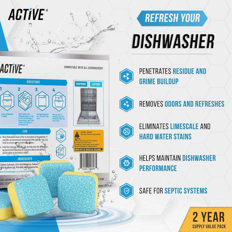 Dishwasher Cleaner Deodorizer Tablets 48 Pack - Deep Cleaning Descaler Pods Dish Washer Machine Clean, Heavy Duty & Septic Safe, Natural Limescale Remover, Hard Water, Calcium, Odor - 48 Count