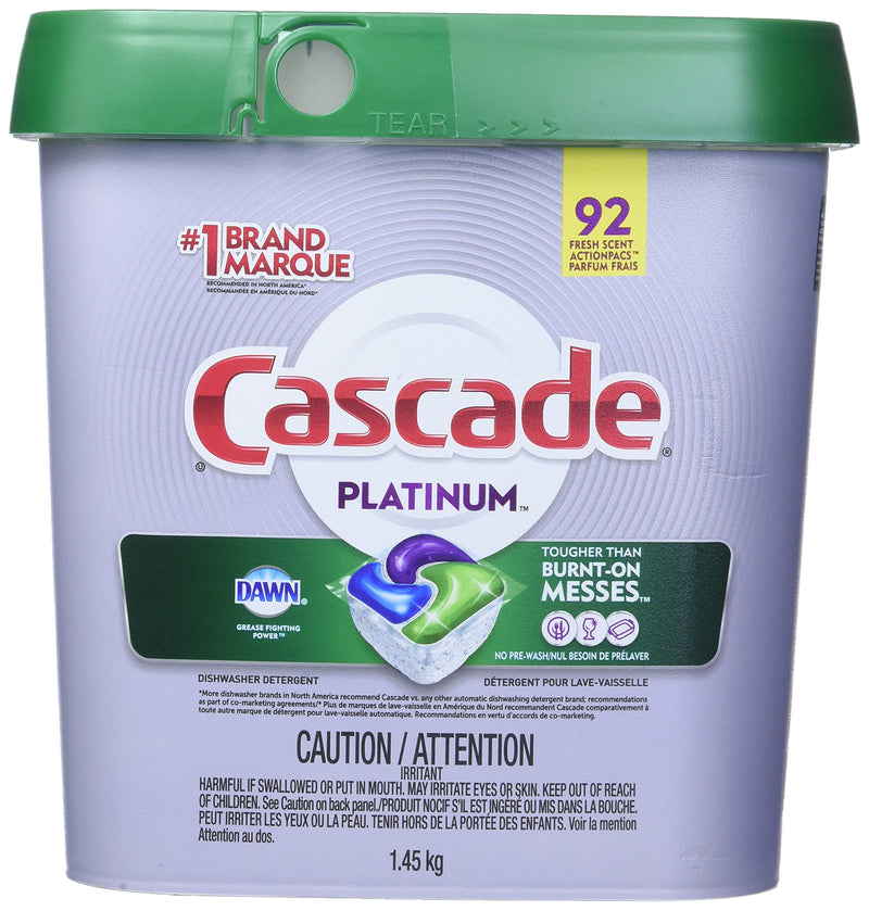 Cascade Platinum Dishwasher Detergent Powder 92 Fresh Scent ActionPacs Net Wt 51.2 Ounce