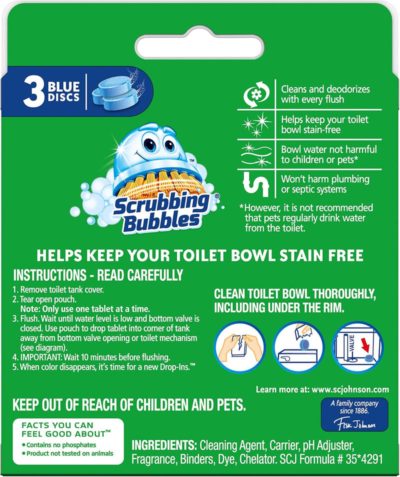 Scrubbing Bubbles Toilet Tablets, Continuous Clean Toilet Drop Ins, Helps Keep Toilet Stain Free and Helps Prevent Limescale Buildup, 3 Count, Pack Of 1