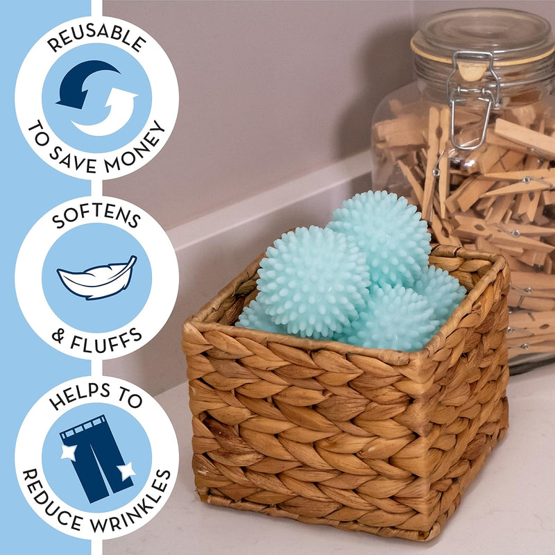 S&T INC. Reusable Dryer Balls, Fabric Softener for Laundry, Blue, 2.5 in, 6 Pack